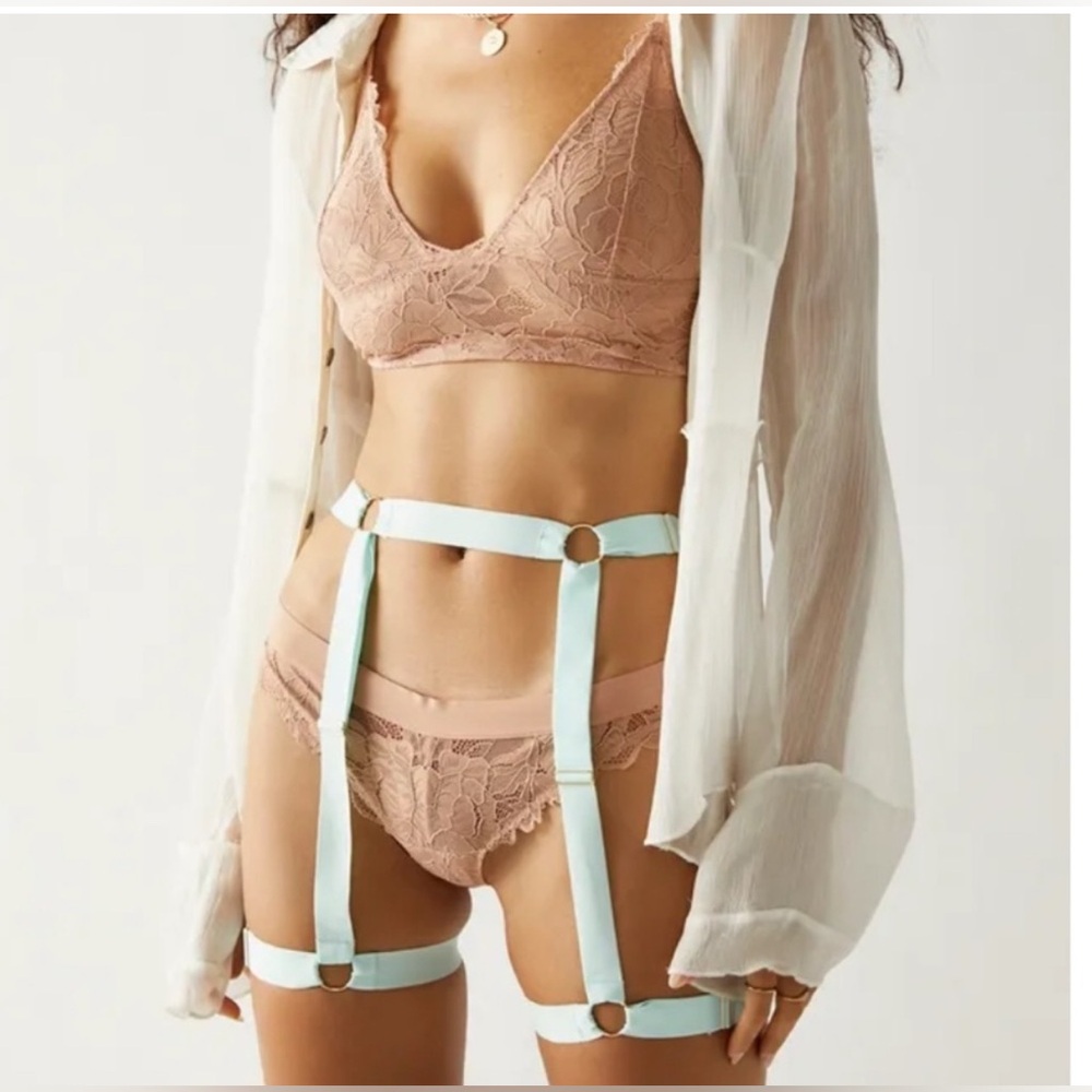 We are HAH Free People Strung Out Garters, Brite Baby Blue Mint, Garter Belt, OS
